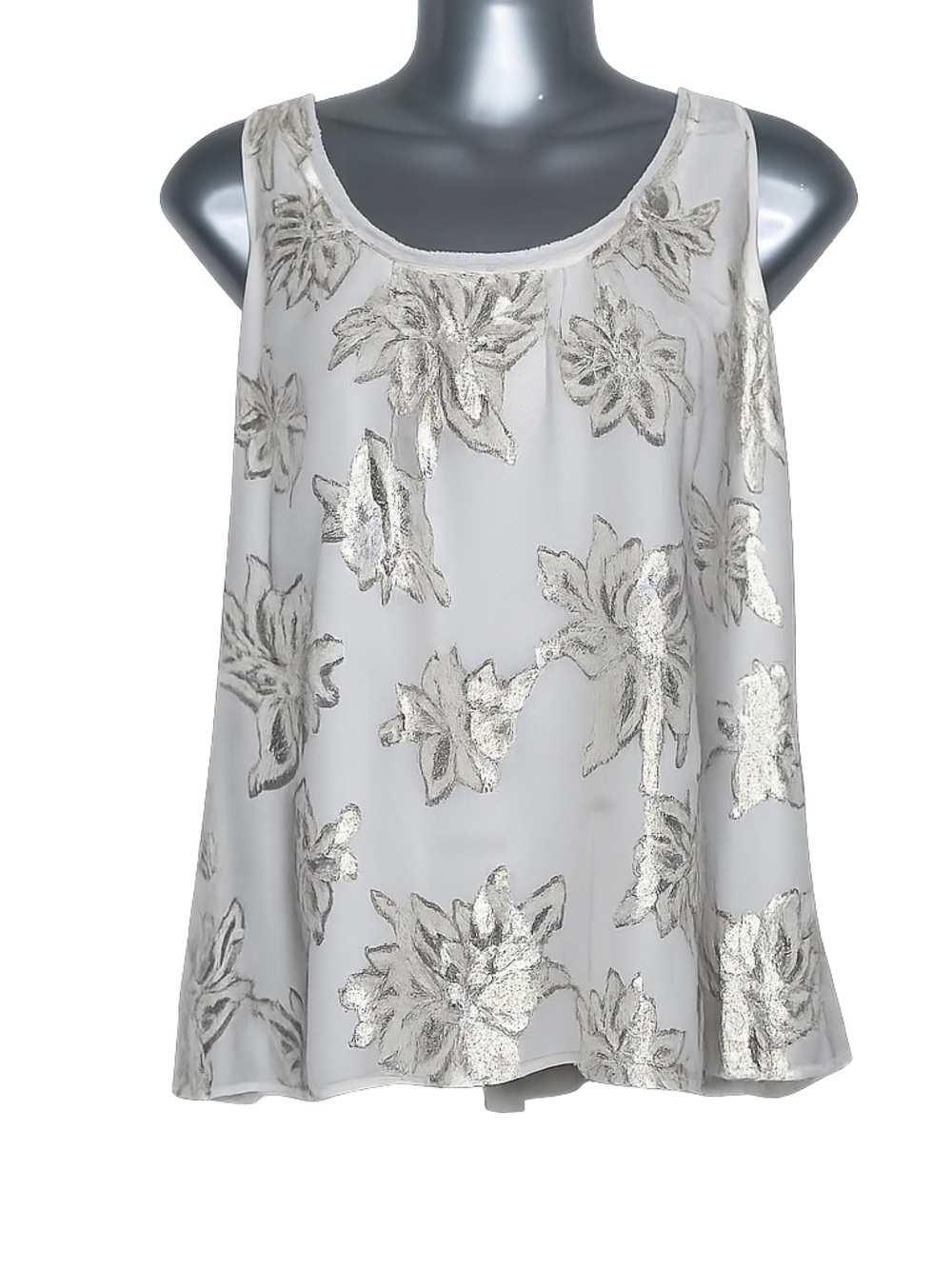 White‎ House Black Market Silk Blend Metallic Floral Tank Size Small